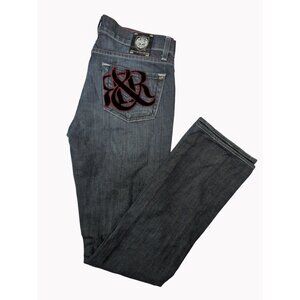 Rock & Republic Womens Sz 6/8 Jeans 26x31 Straight Low Rise Denim Velvet Pockets
